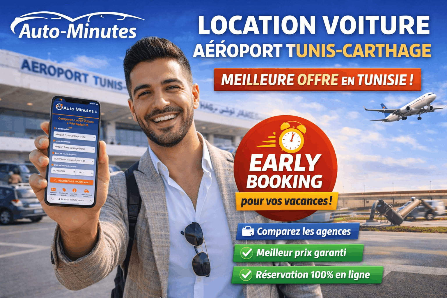 Location voiture Aéroport Tunis-Carthage : réservez au meilleur prix pour vos vacances